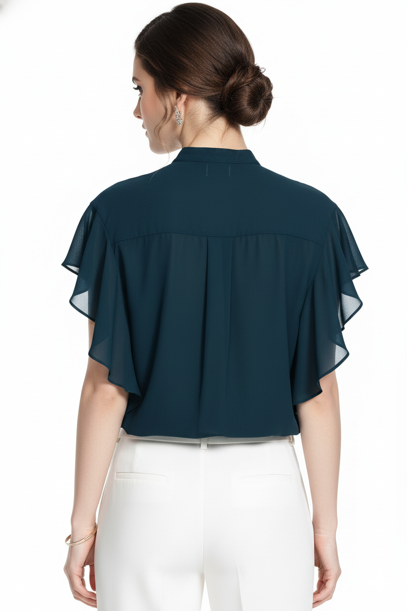 Ruffle Sleeve Georgette Shirt 8761 - Morpich