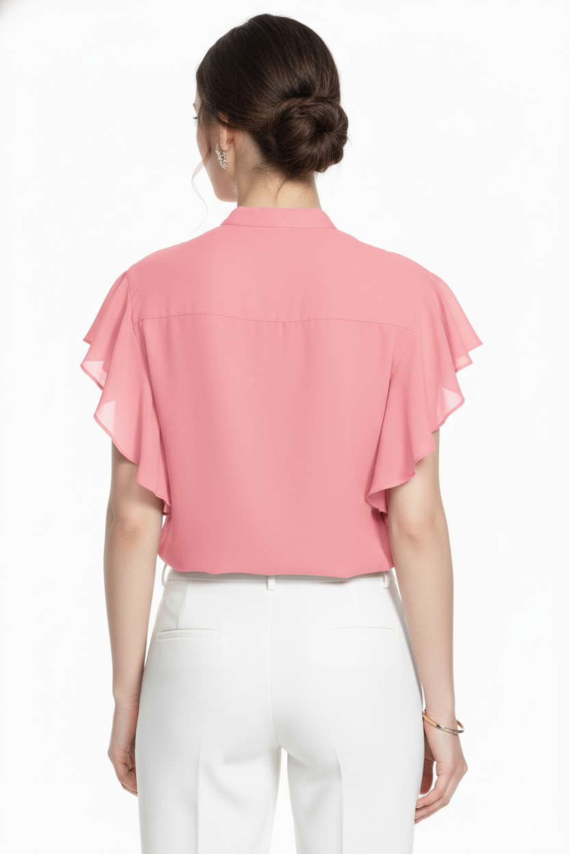 Ruffle Sleeve Georgette Shirt 8761 - Peach