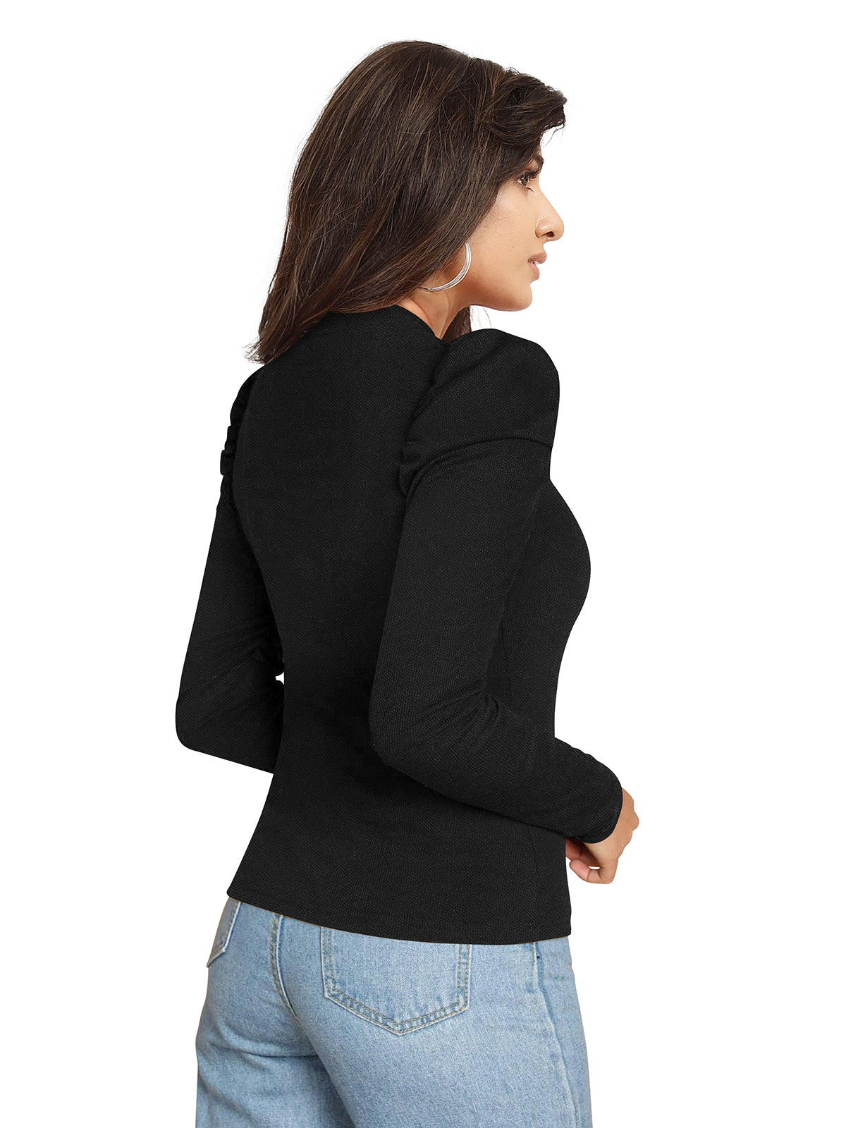 Puff Sleeves Gold Button Top PBH 116 - Black