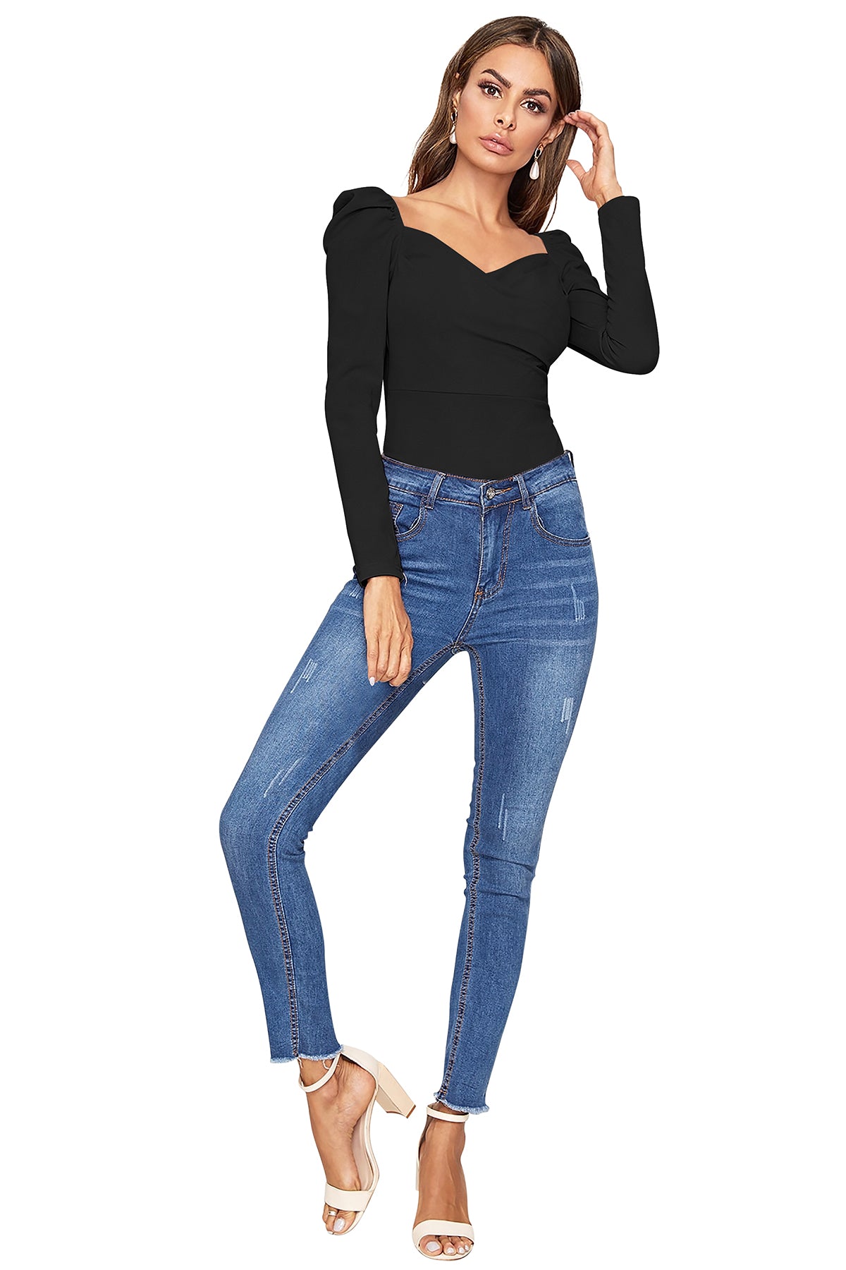 Women's V-Neck T-Shirt | Black | Full Sleeves