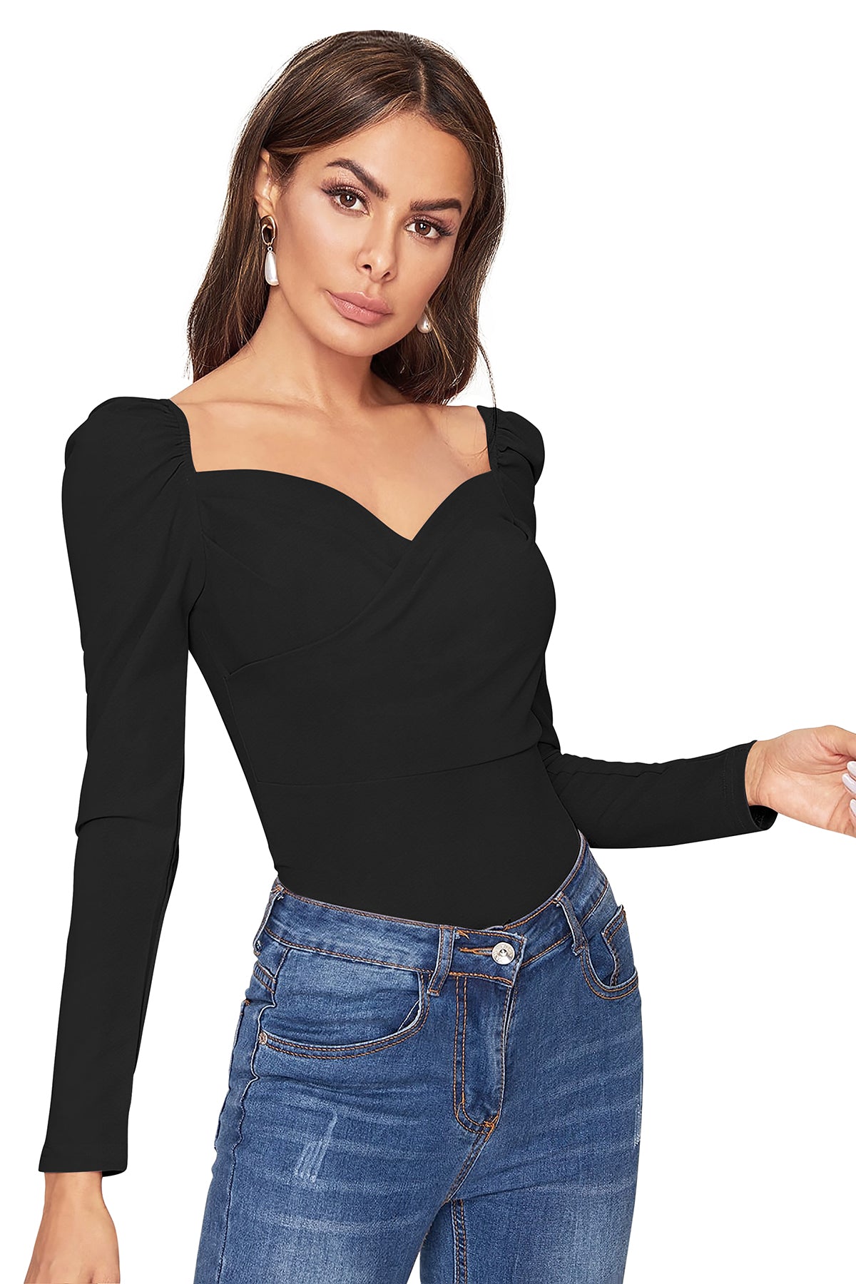 Women's V-Neck T-Shirt | Black | Full Sleeves