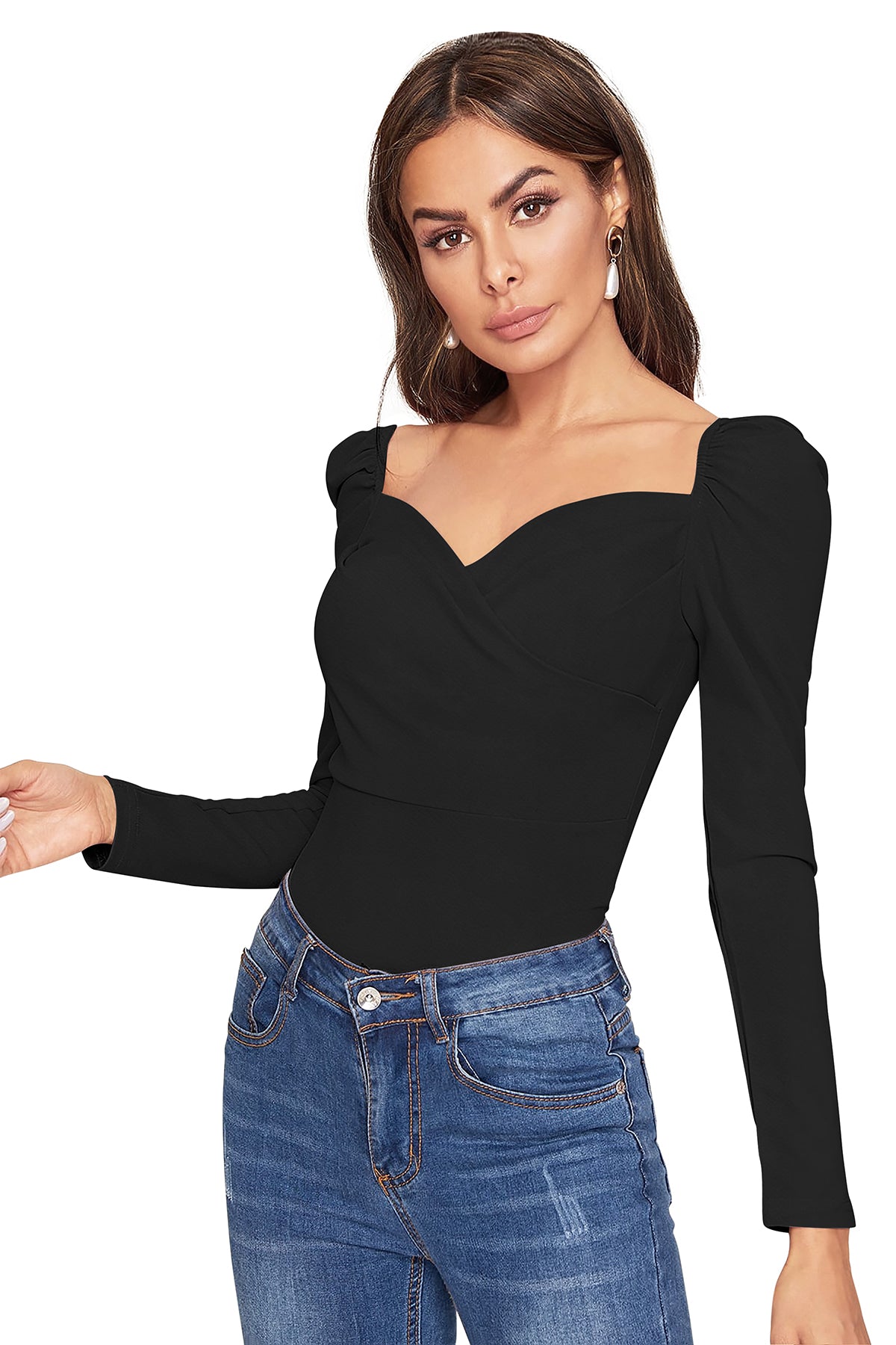 Women's V-Neck T-Shirt | Black | Full Sleeves