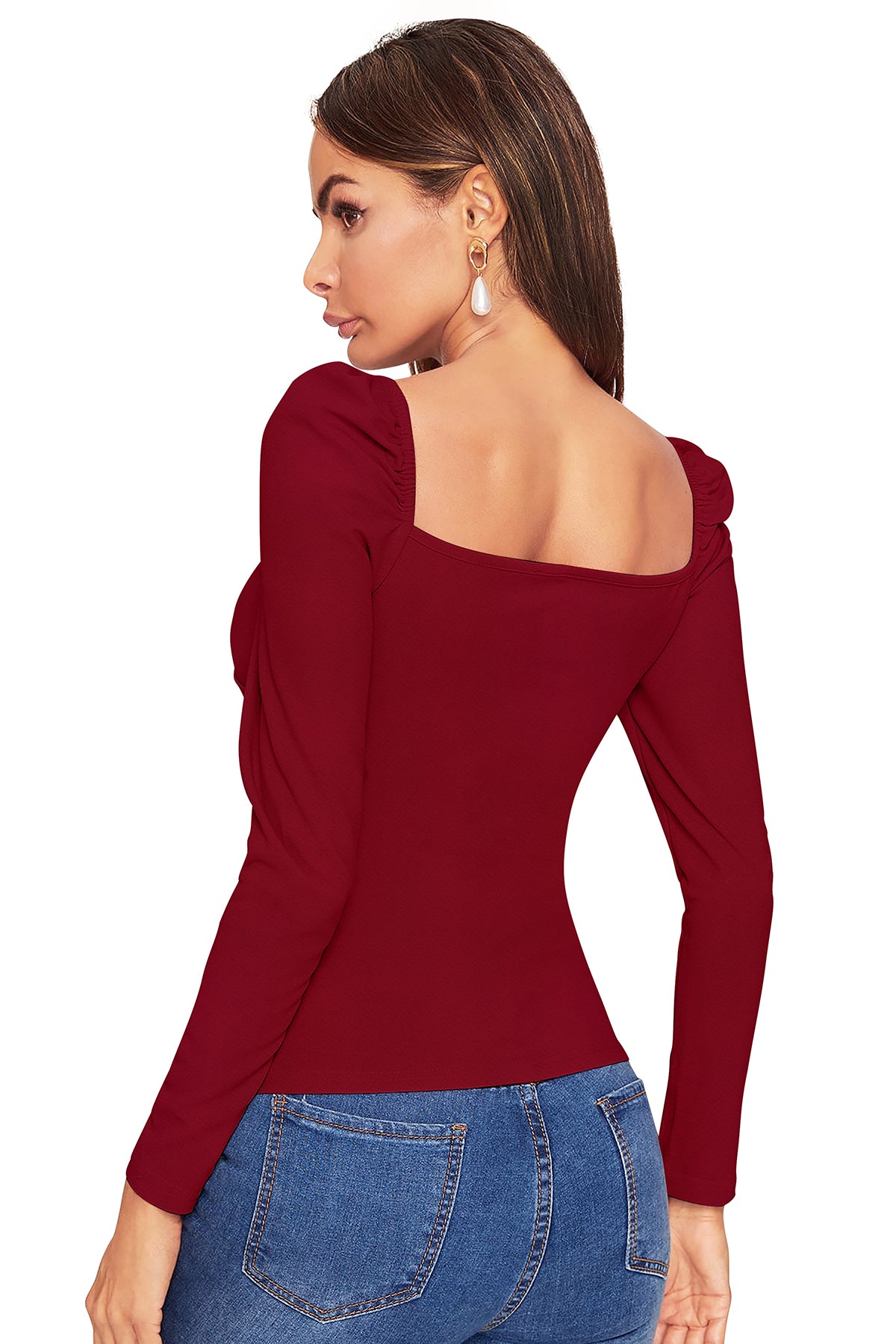 Women's V-Neck T-Shirt | Maroon | Full Sleeves