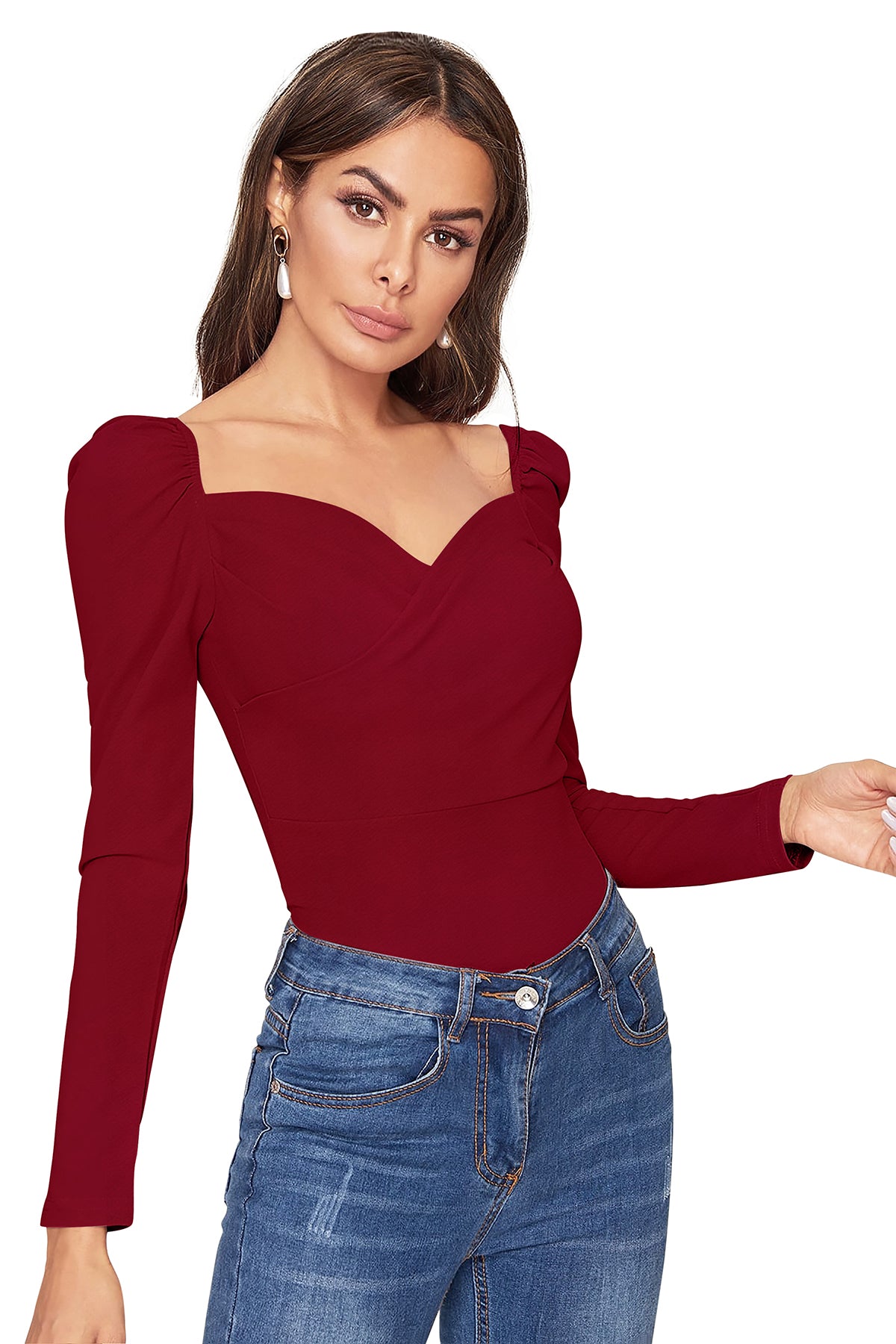 Women's V-Neck T-Shirt | Maroon | Full Sleeves