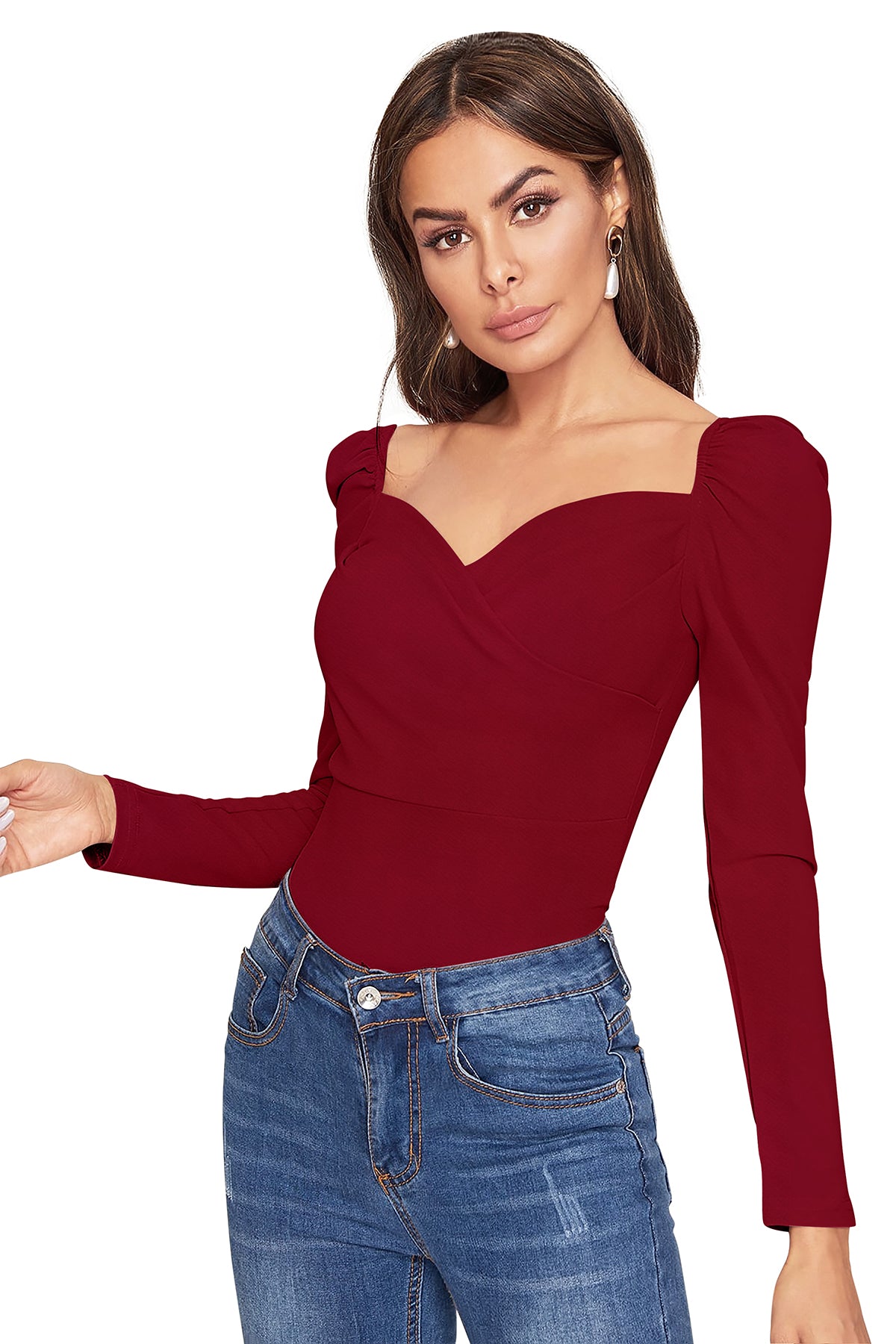 Women's V-Neck T-Shirt | Maroon | Full Sleeves