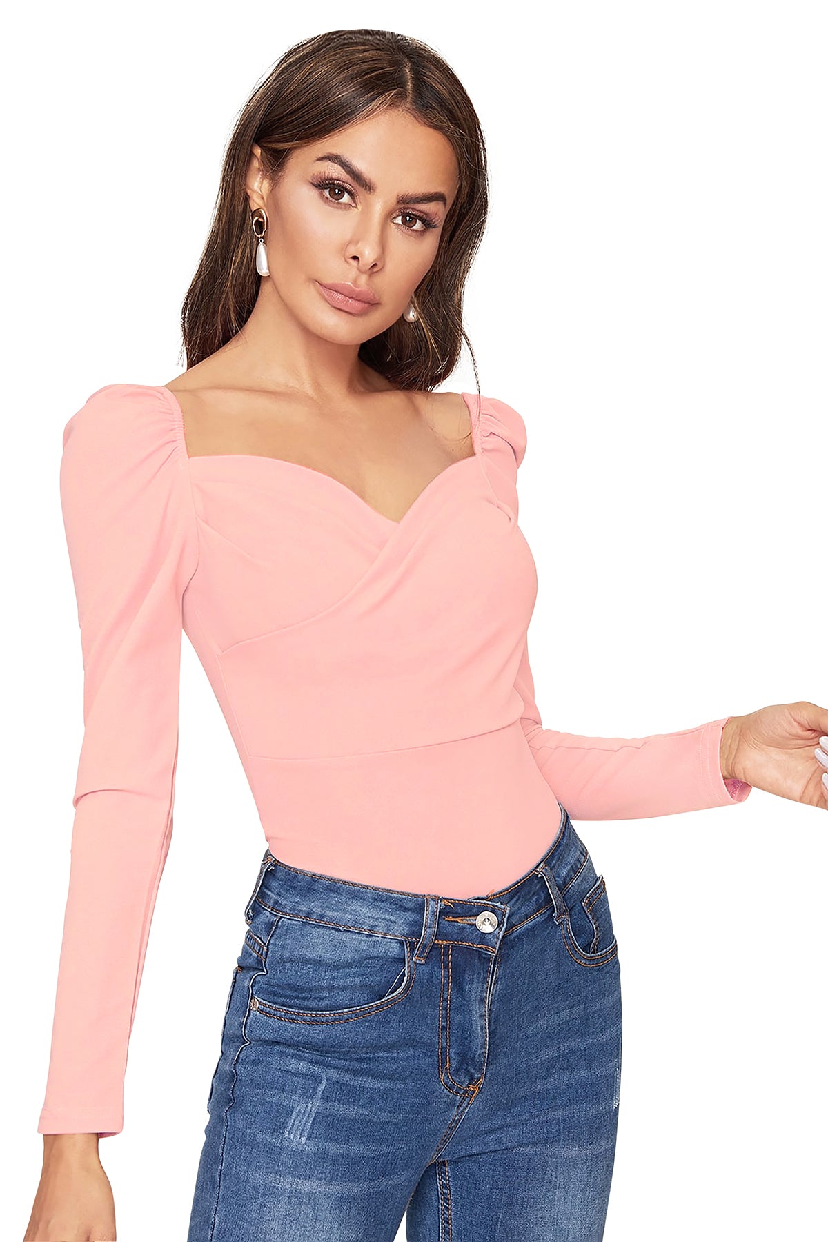 Women's V-Neck T-Shirt | Peach | Full Sleeves