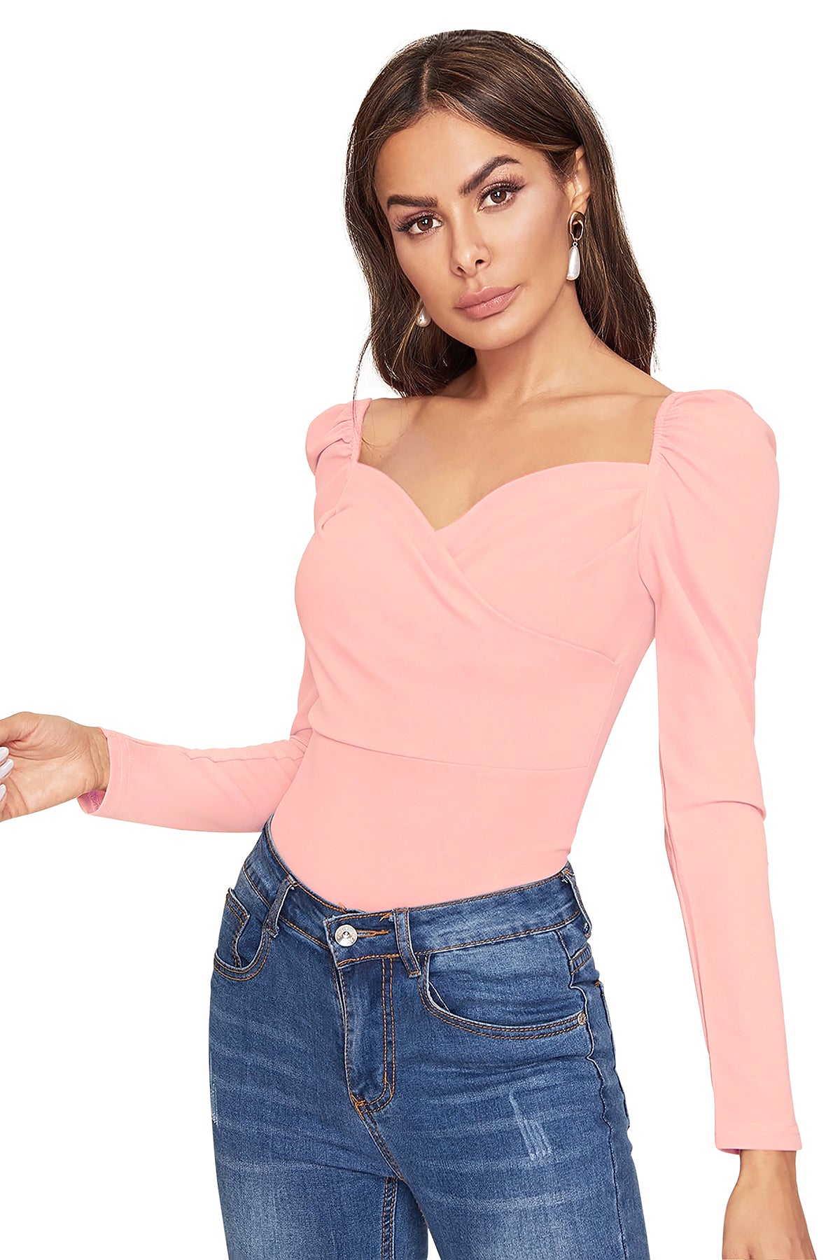Women's V-Neck T-Shirt | Peach | Full Sleeves