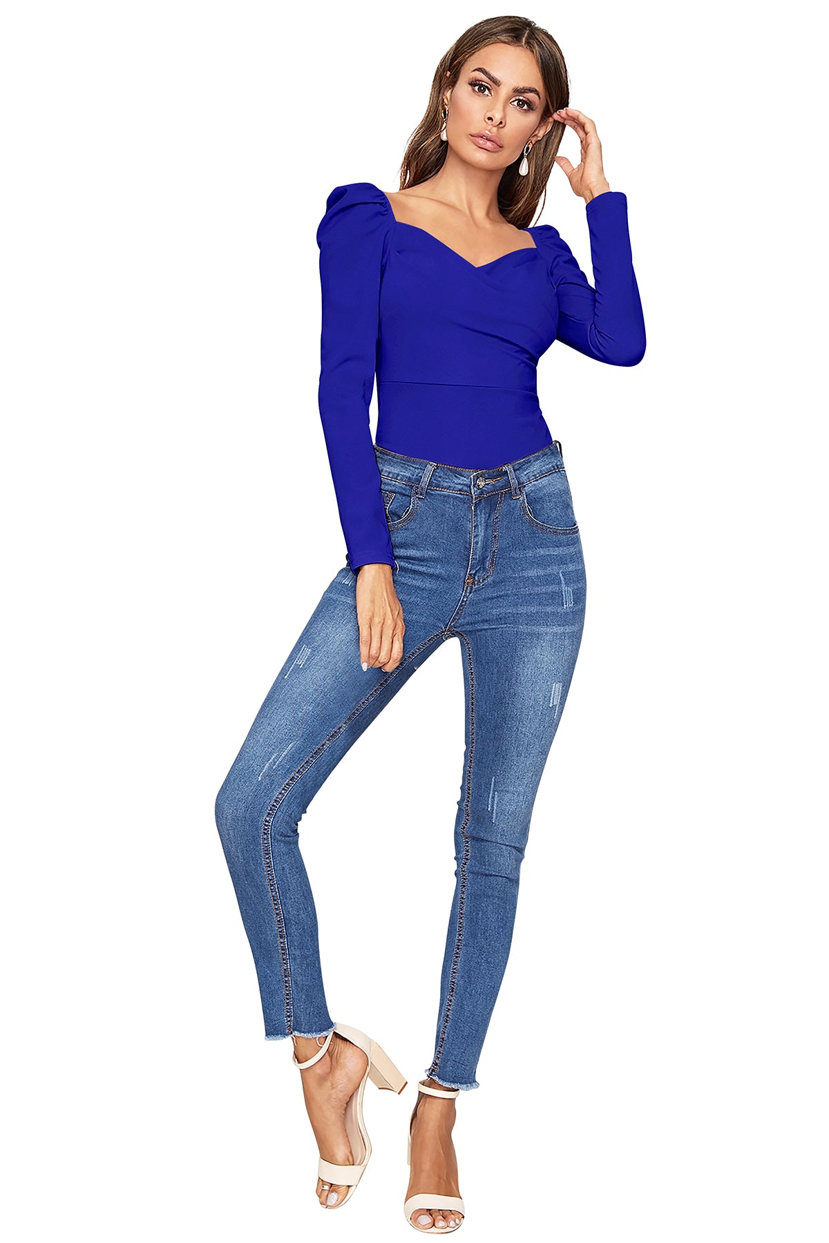 Women's V-Neck T-Shirt | Royal Blue | Full Sleeves
