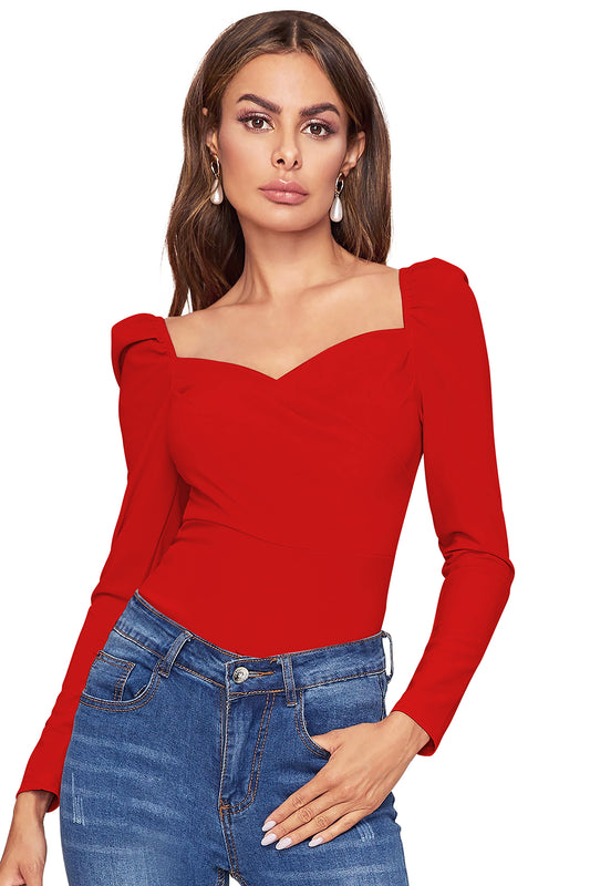 Women's V-Neck T-Shirt | Red | Full Sleeves