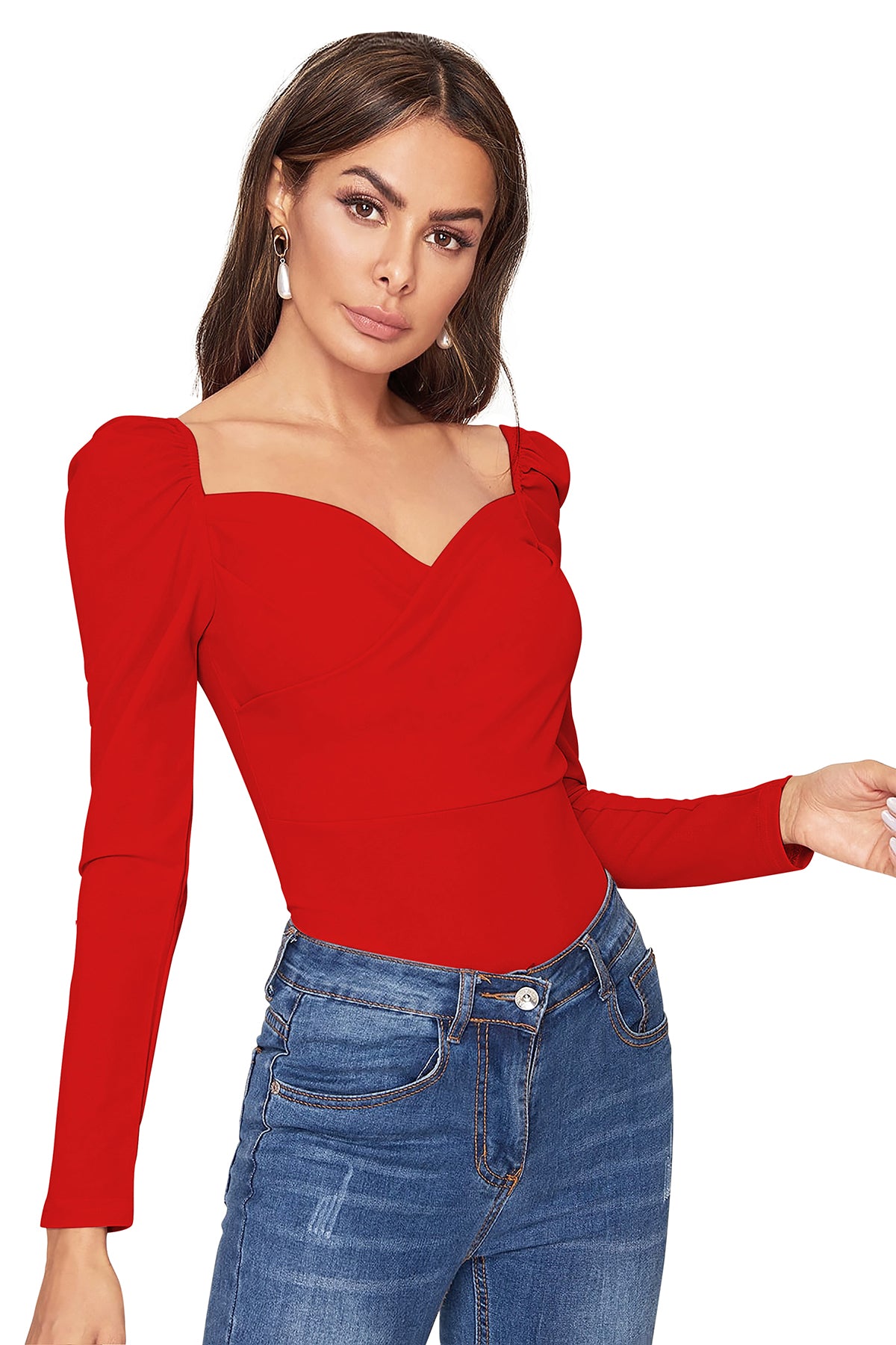 Women's V-Neck T-Shirt | Red | Full Sleeves