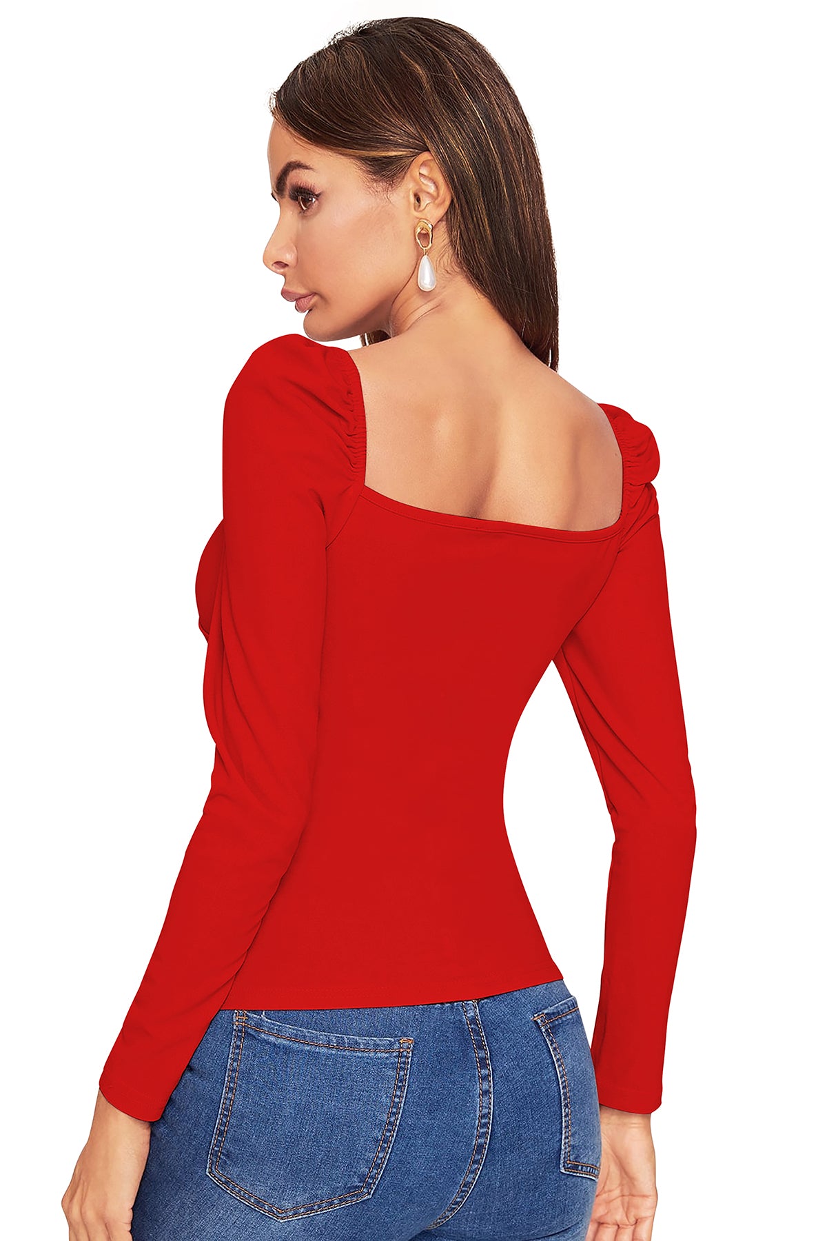 Women's V-Neck T-Shirt | Red | Full Sleeves