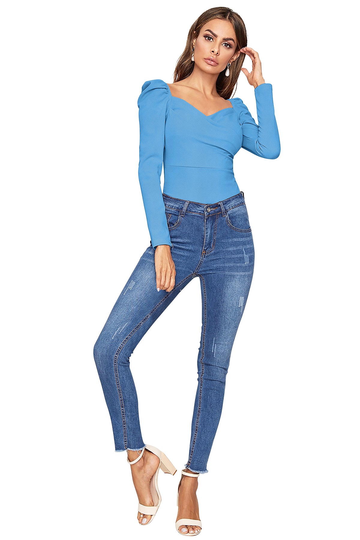 Women's V-Neck T-Shirt | Sky Blue | Full Sleeves