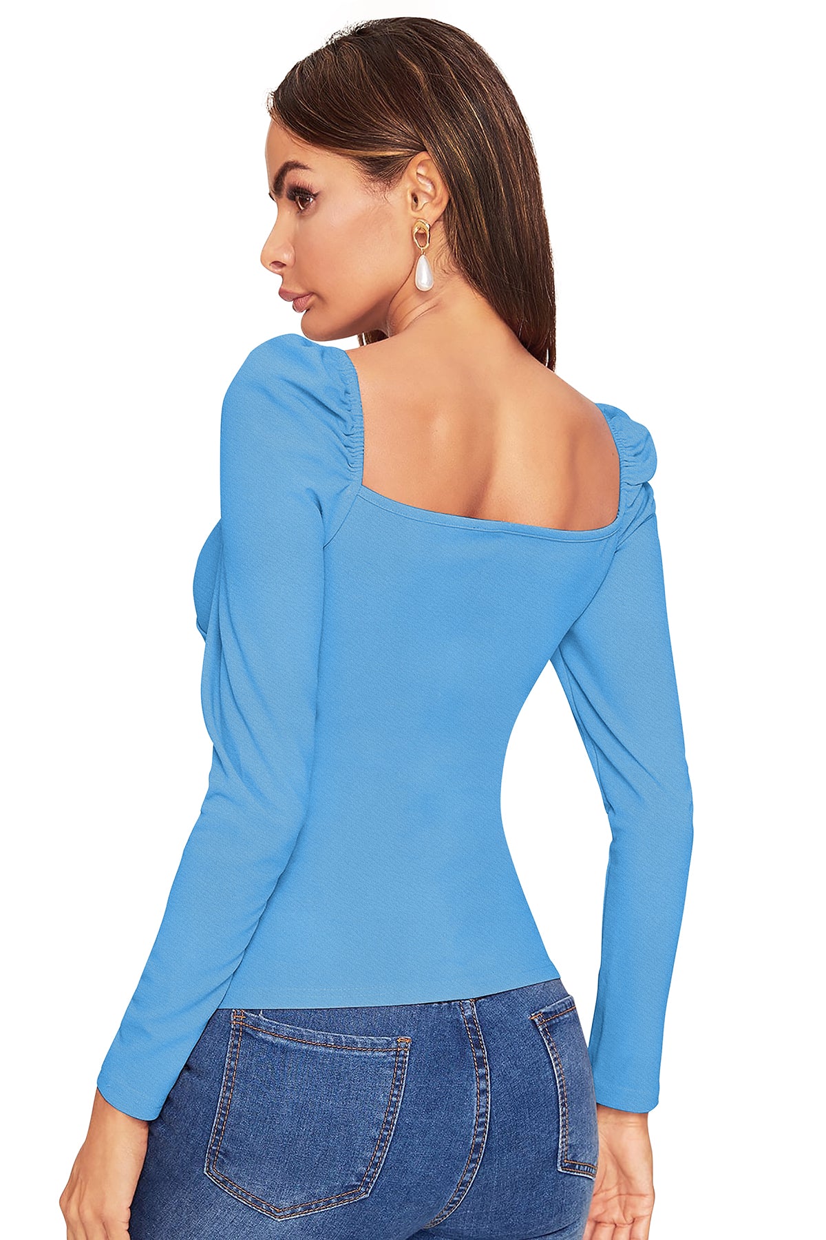 Women's V-Neck T-Shirt | Sky Blue | Full Sleeves