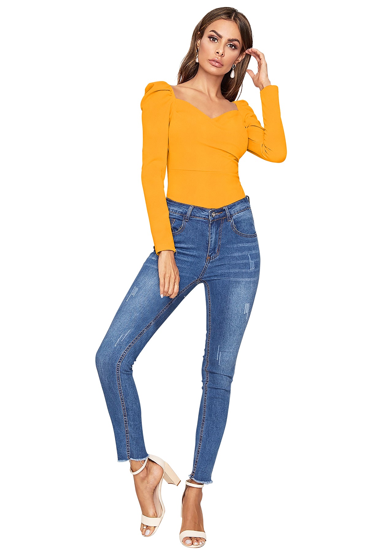 Women's V-Neck T-Shirt | Yellow | Full Sleeves