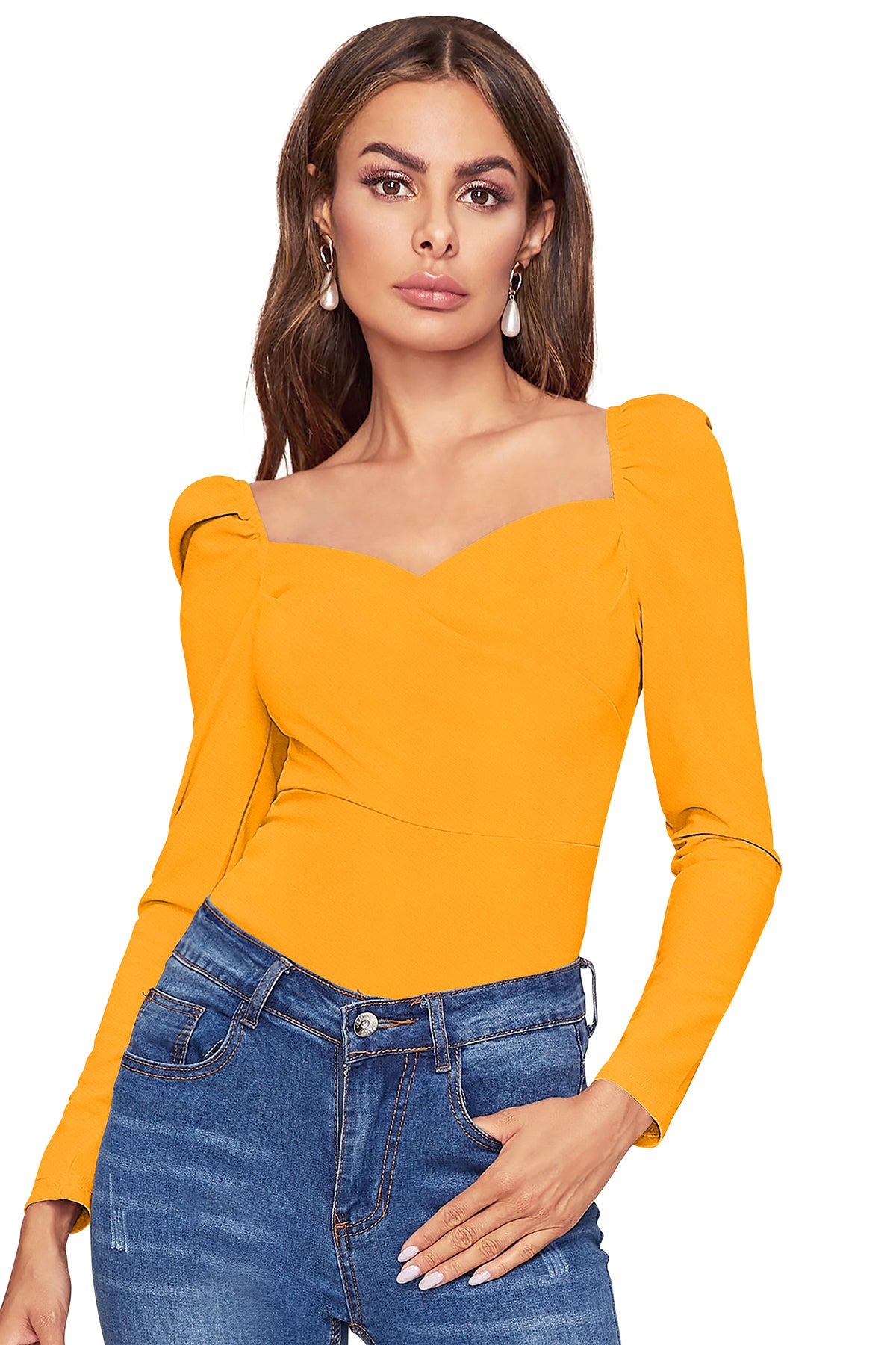Women's V-Neck T-Shirt | Yellow | Full Sleeves