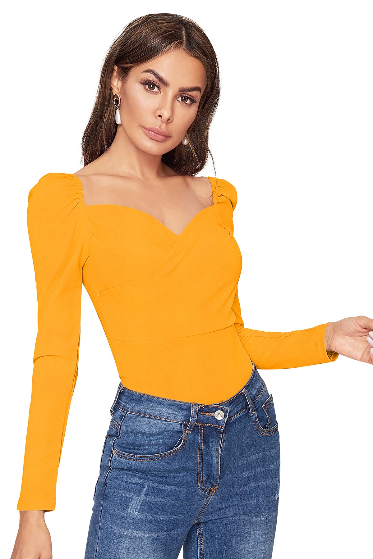 Women's V-Neck T-Shirt | Yellow | Full Sleeves