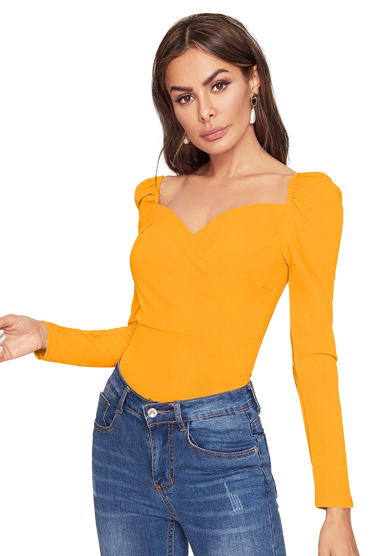 Women's V-Neck T-Shirt | Yellow | Full Sleeves