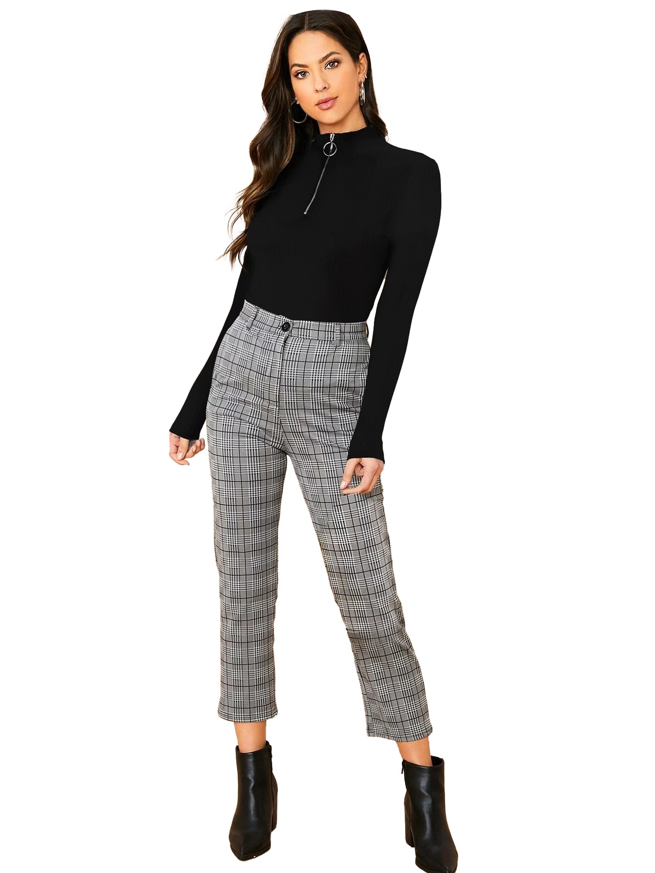 Women's Mock Neck Zip Top | Black | Full Sleeves