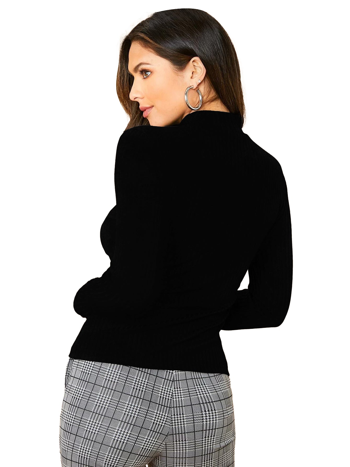 Women's Mock Neck Zip Top | Black | Full Sleeves