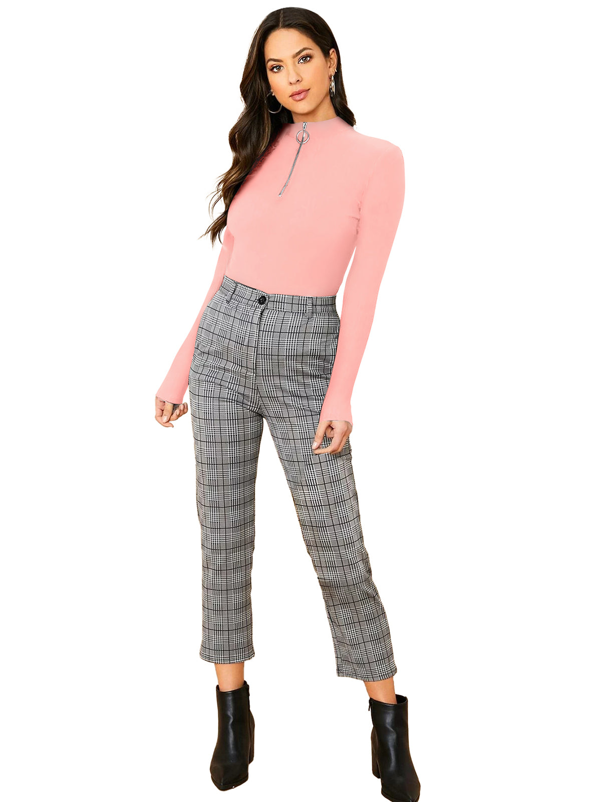 Women's Mock Neck Zip Top | Peach | Full Sleeves