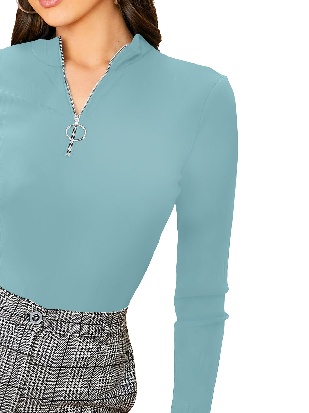 Women's Mock Neck Zip Top | Pista | Full Sleeves