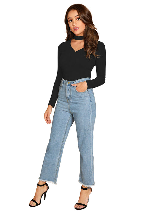 Full Sleeves Choker Neck T-Shirt 5181 - Black