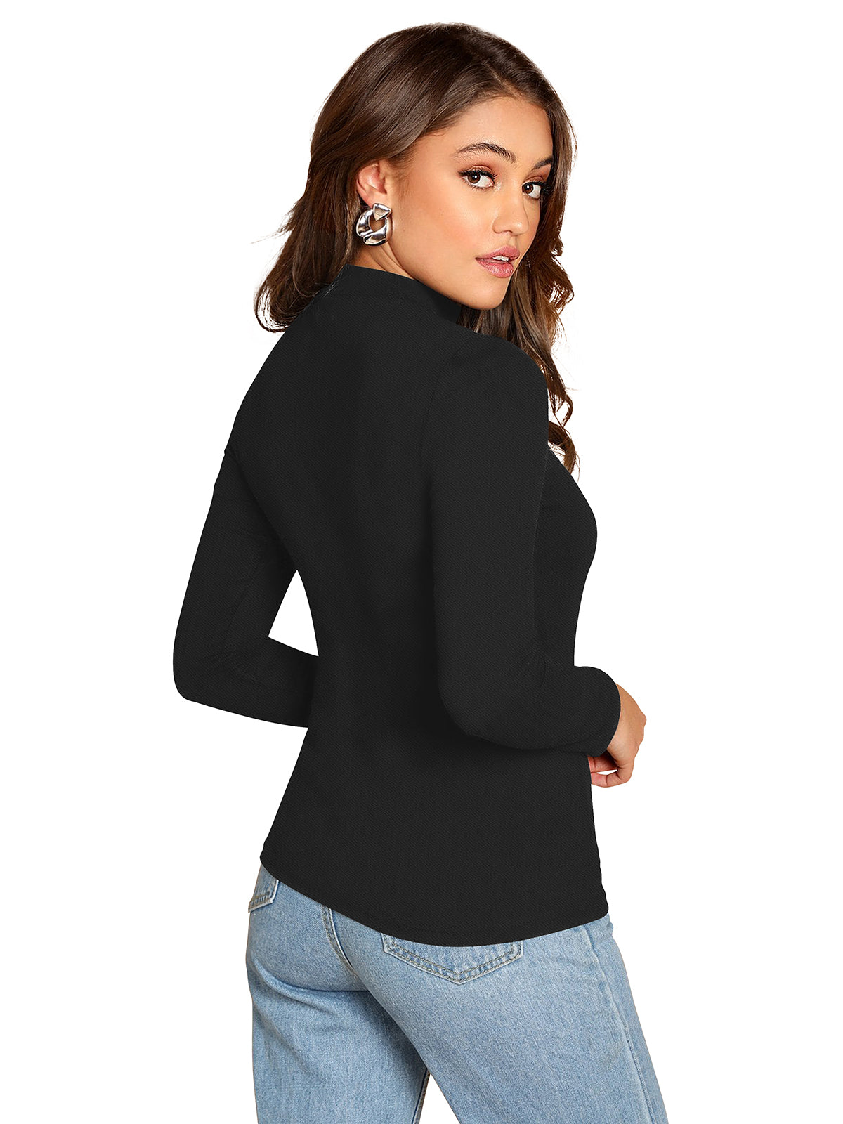 Full Sleeves Choker Neck T-Shirt 5181 - Black
