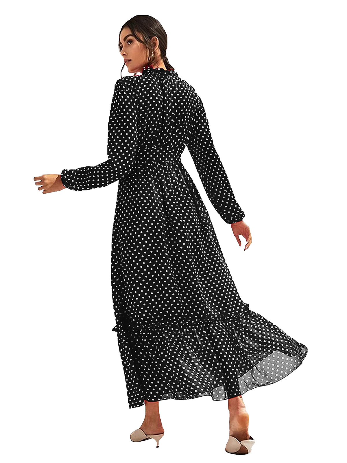 Polka Dot Ruffle Maxi Dress 5491 - Black