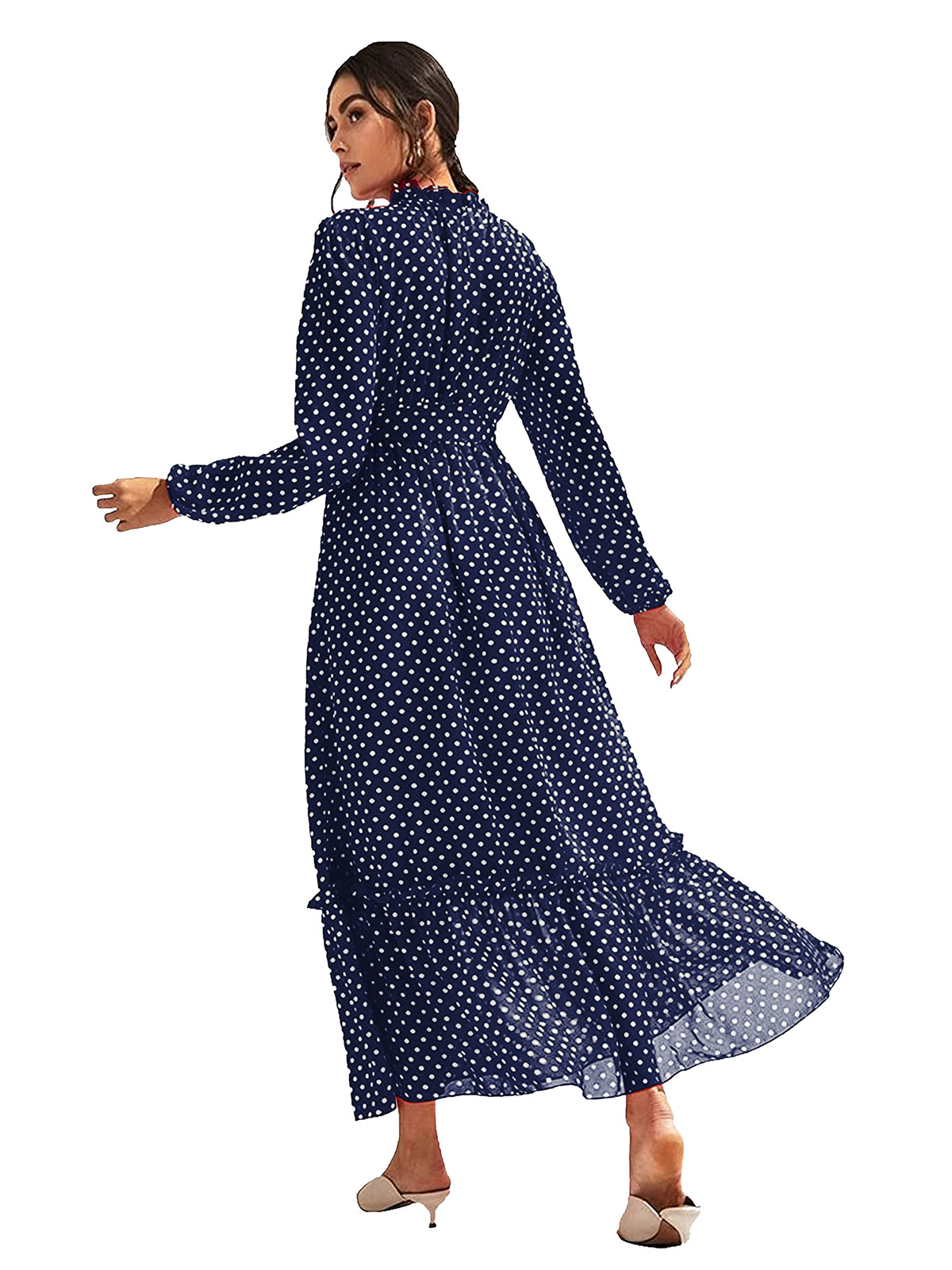Polka Dot Ruffle Maxi Dress 5491 - Blue