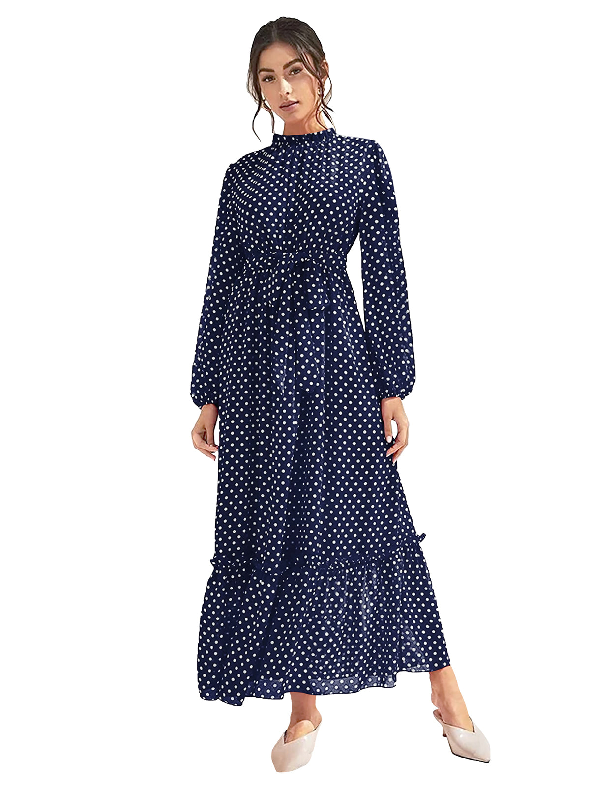 Polka Dot Ruffle Maxi Dress 5491 - Blue