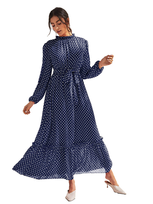 Polka Dot Ruffle Maxi Dress 5491 - Blue