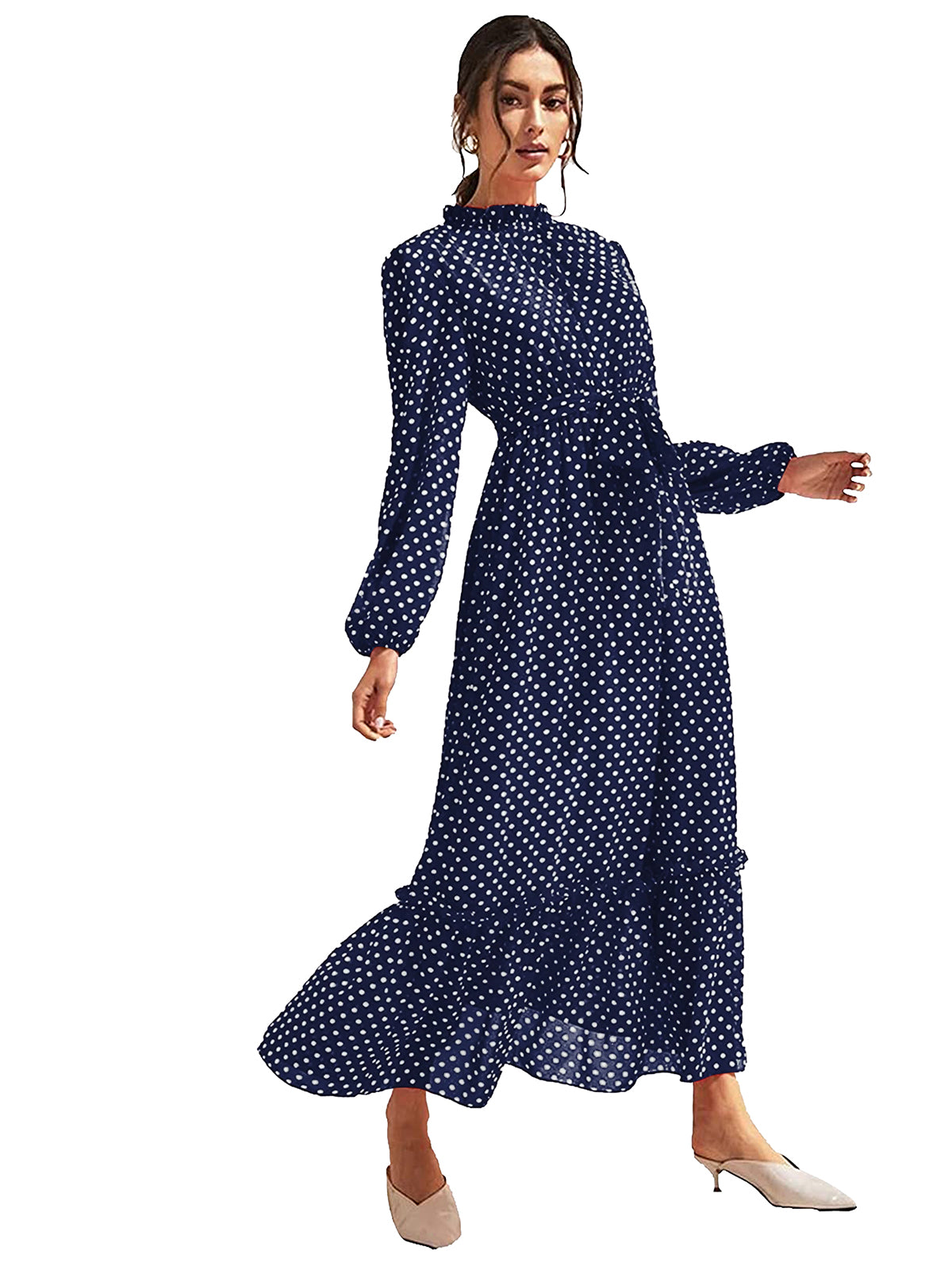Polka Dot Ruffle Maxi Dress 5491 - Blue
