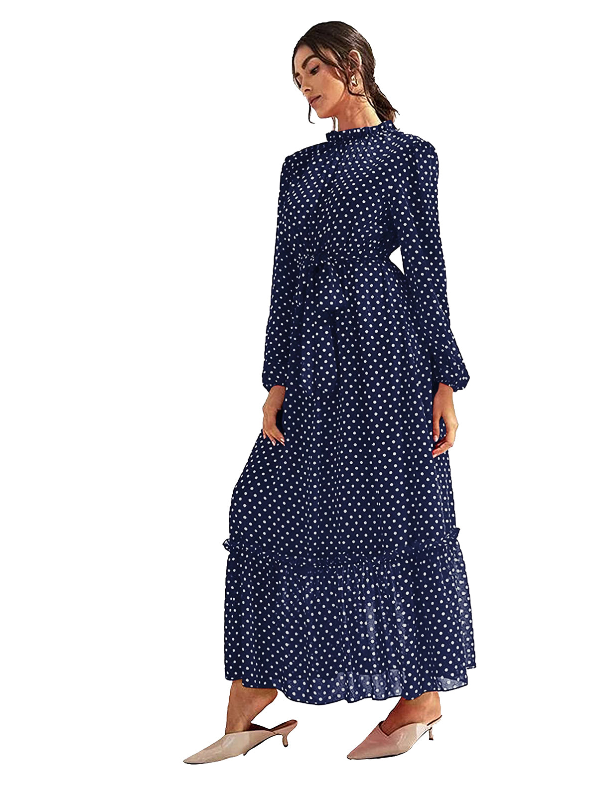 Polka Dot Ruffle Maxi Dress 5491 - Blue