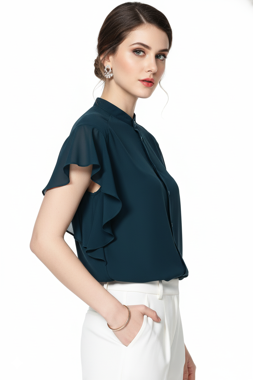 Ruffle Sleeve Georgette Shirt 8761 - Morpich