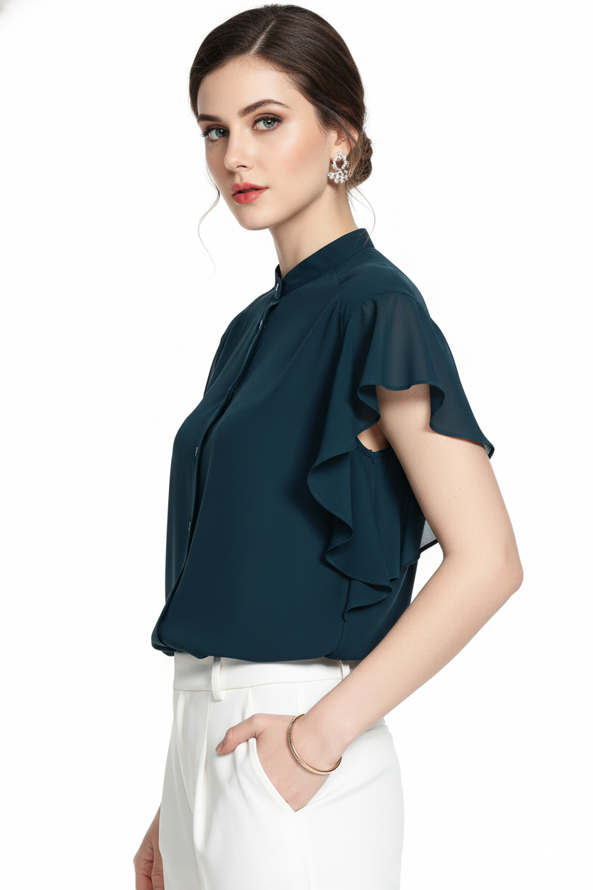 Ruffle Sleeve Georgette Shirt 8761 - Morpich