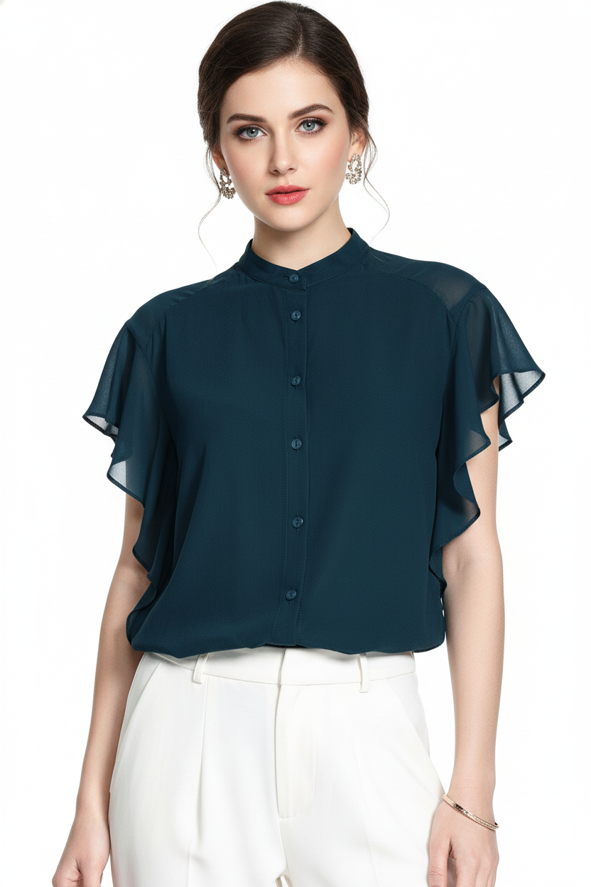 Ruffle Sleeve Georgette Shirt 8761 - Morpich