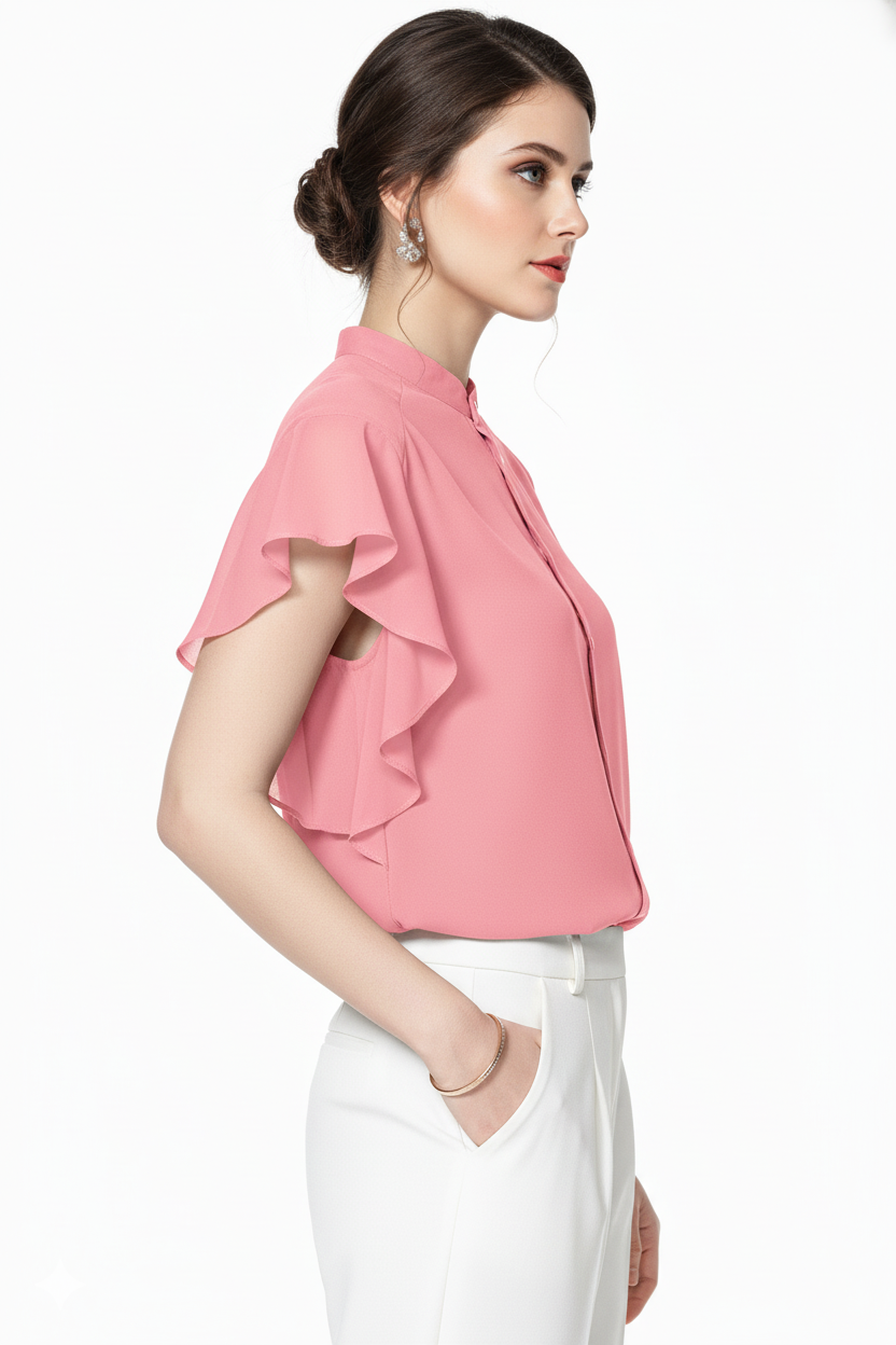 Ruffle Sleeve Georgette Shirt 8761 - Peach