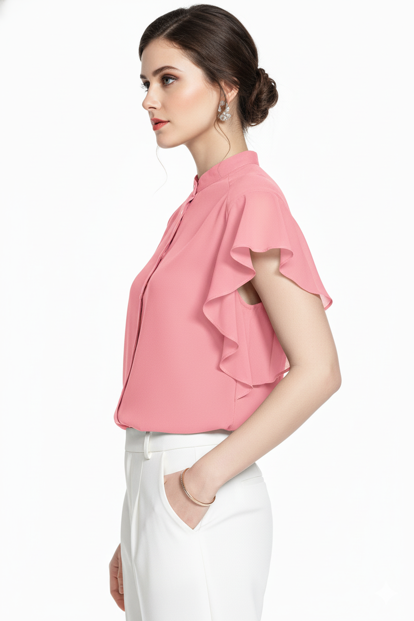 Ruffle Sleeve Georgette Shirt 8761 - Peach