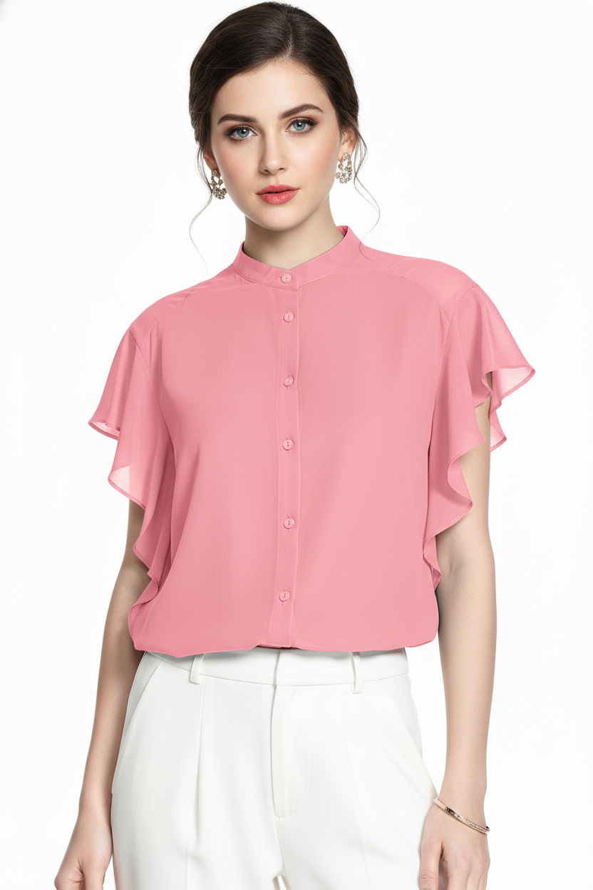 Ruffle Sleeve Georgette Shirt 8761 - Peach