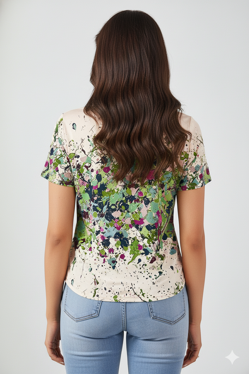 Paint Splash Print T-Shirt 8791 - Green Multi