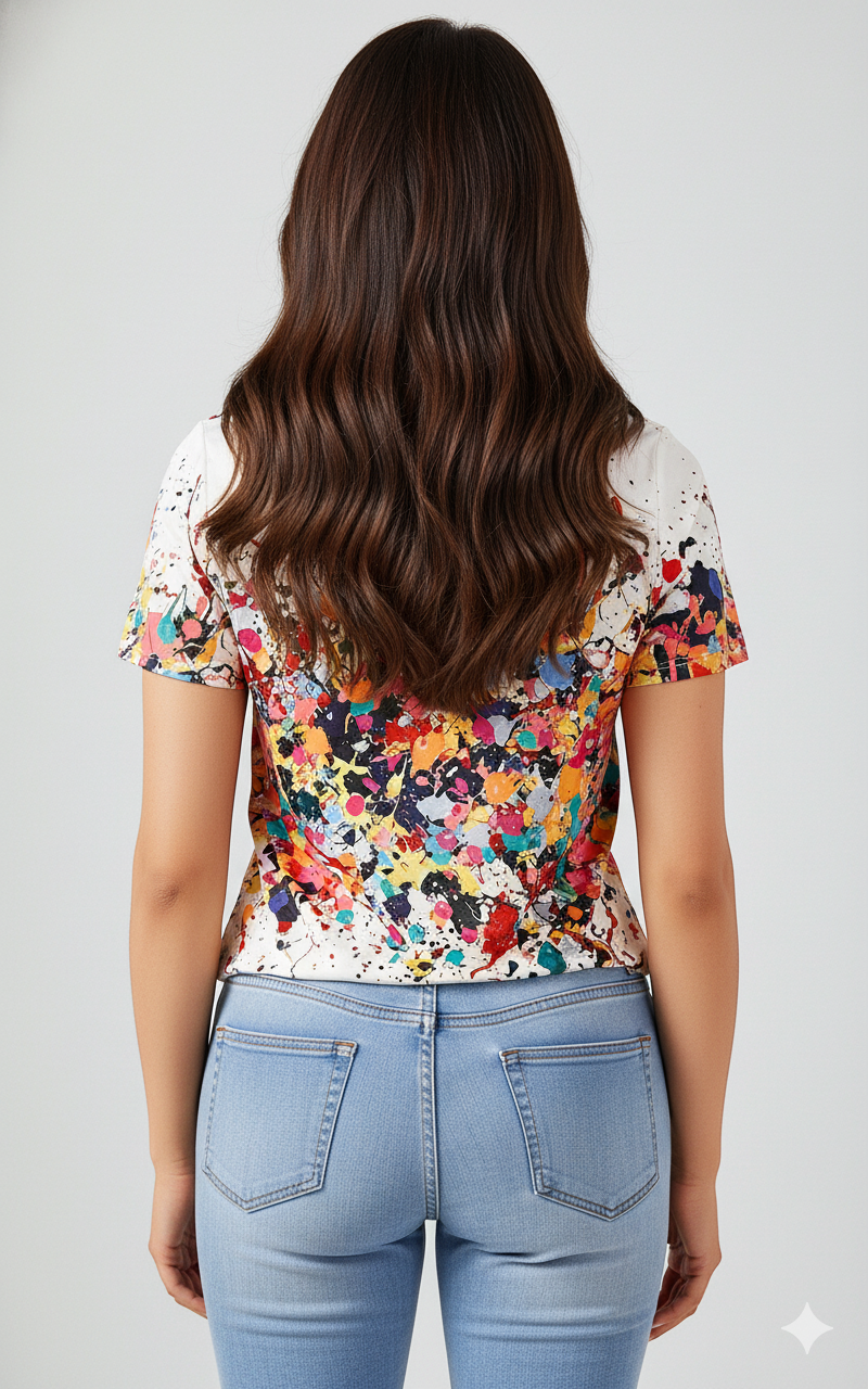 Paint Splash Print T-Shirt 8791 - Red Multi