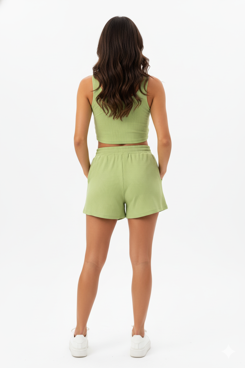 Ribbed Crop Top & Shorts Cord Set 9051 - Pista