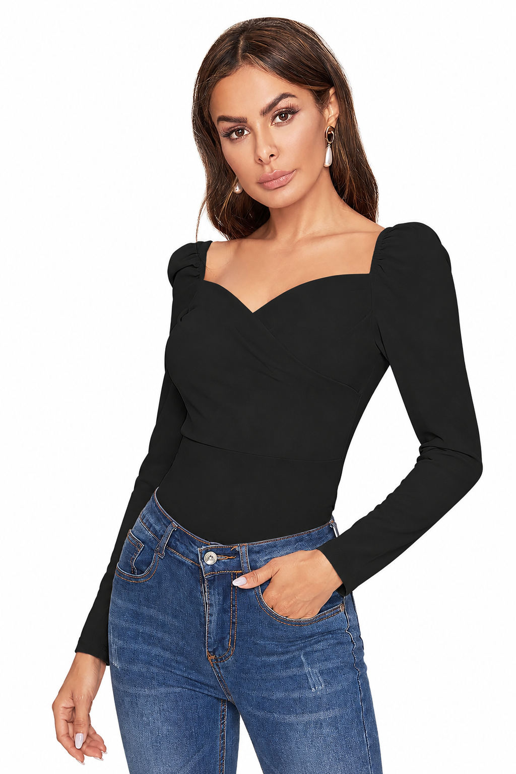 Women's V-Neck T-Shirt | Black | Full Sleeves