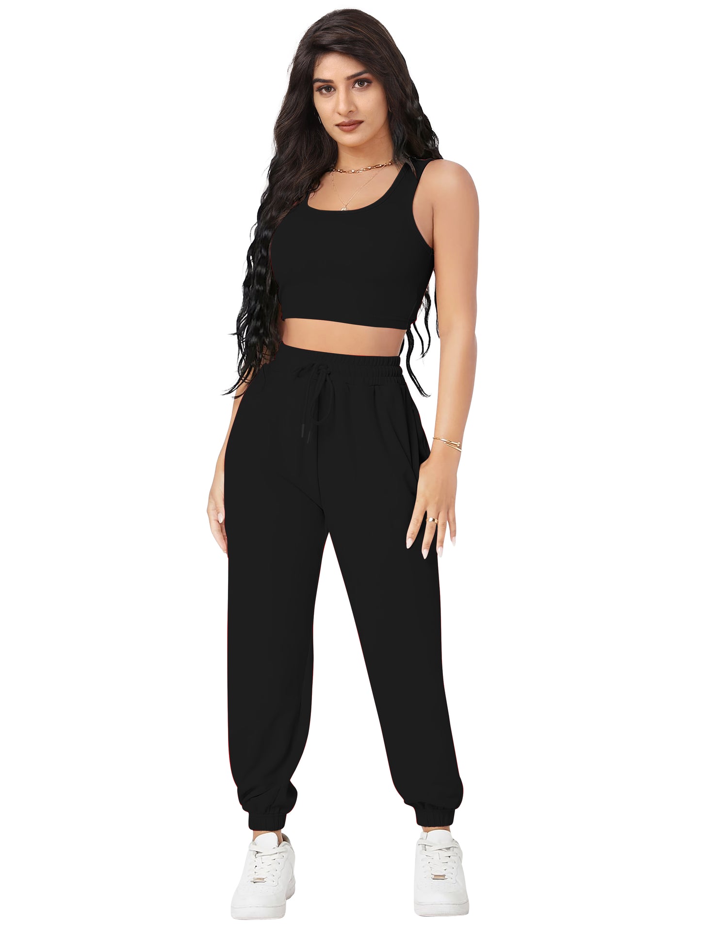 Crop Top & Jogger Cord Set DD 13 - Black
