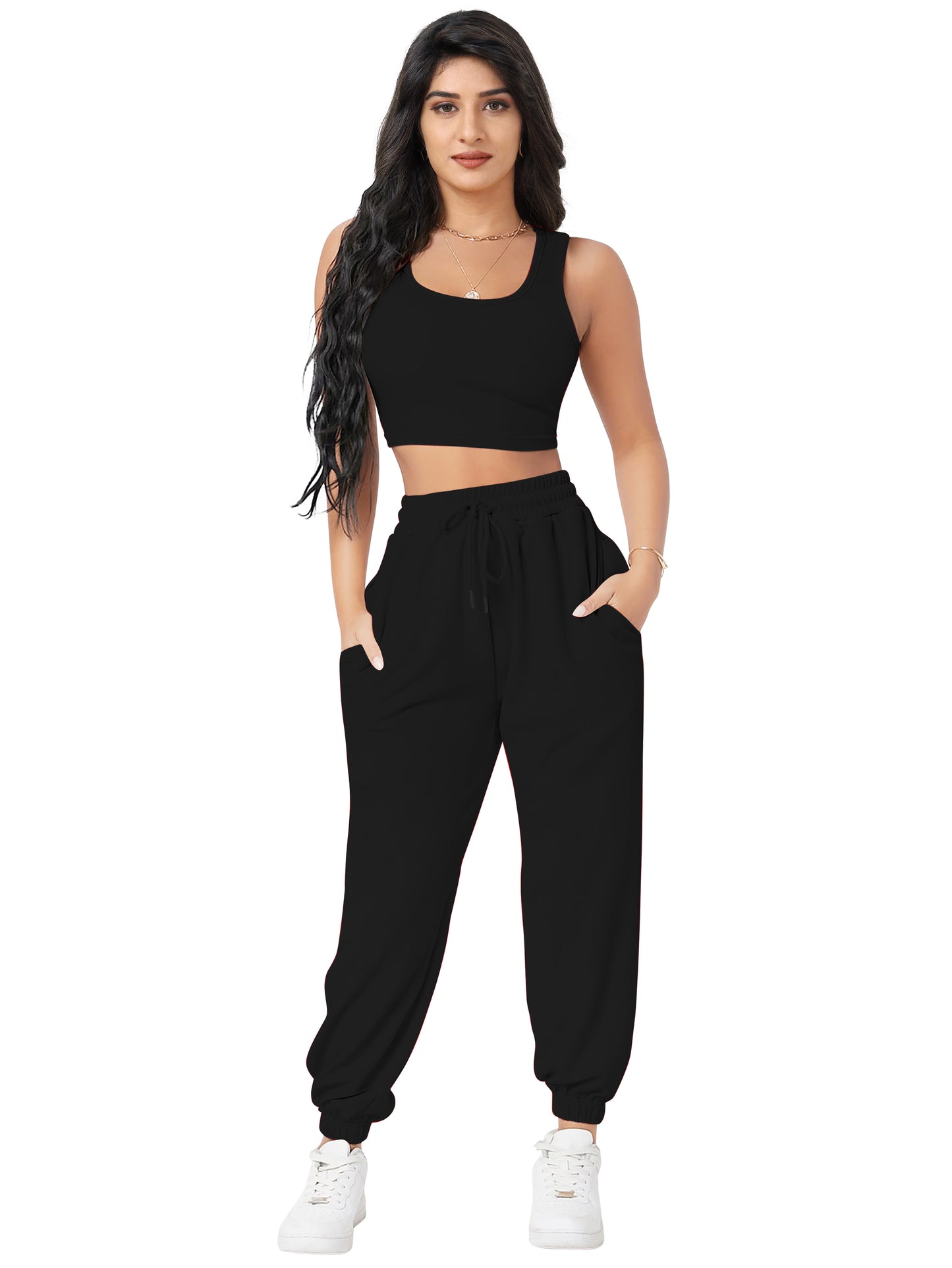 Crop Top & Jogger Cord Set DD 13 - Black