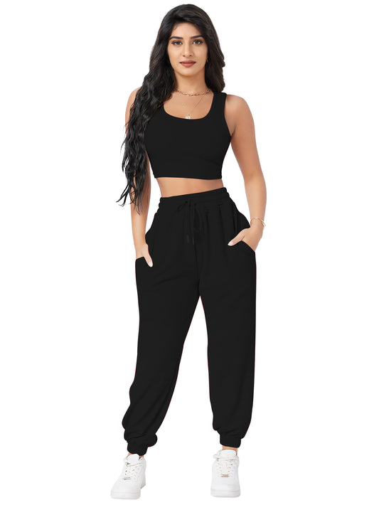 Crop Top & Jogger Cord Set DD 13 - Black