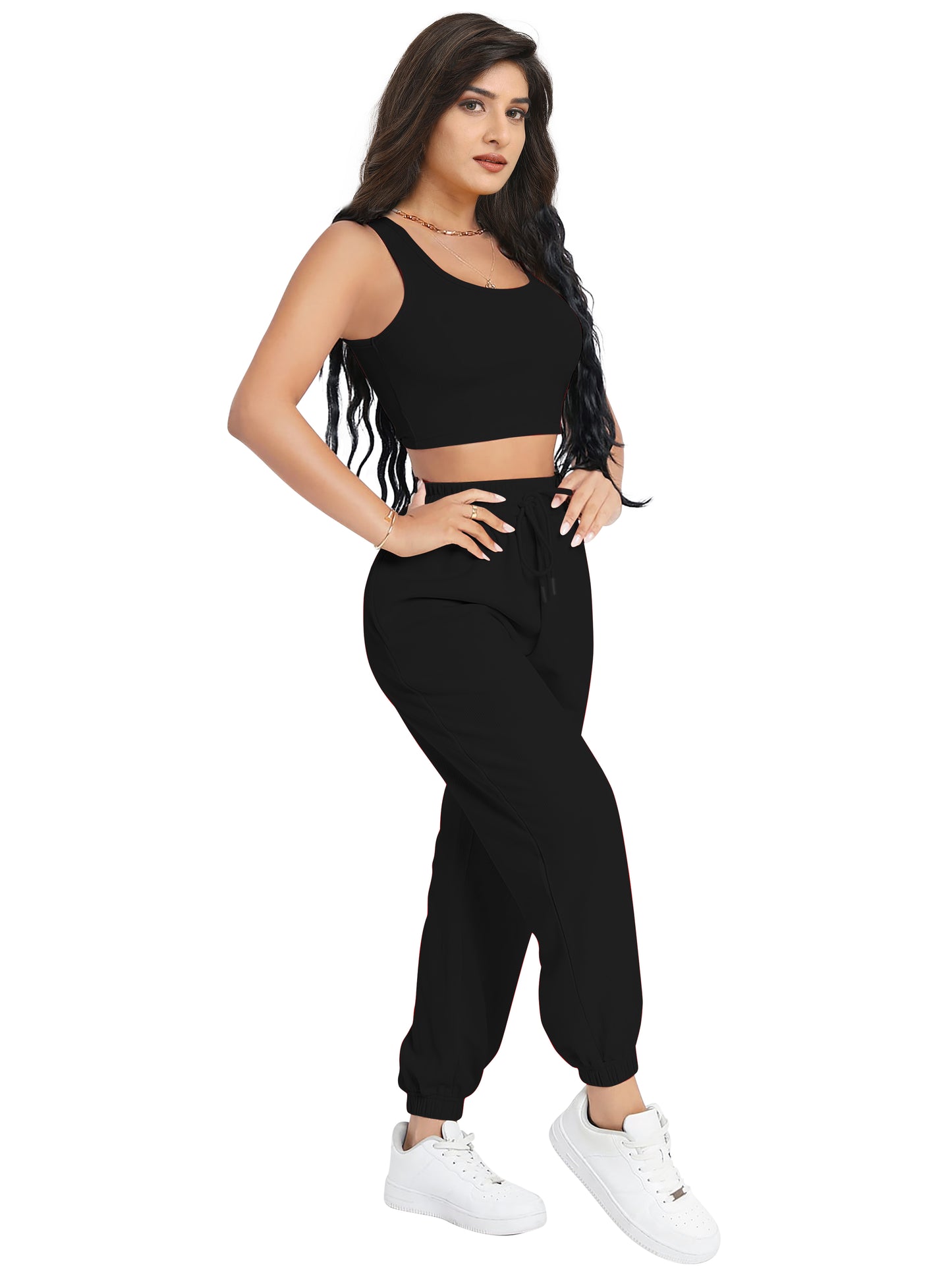 Crop Top & Jogger Cord Set DD 13 - Black