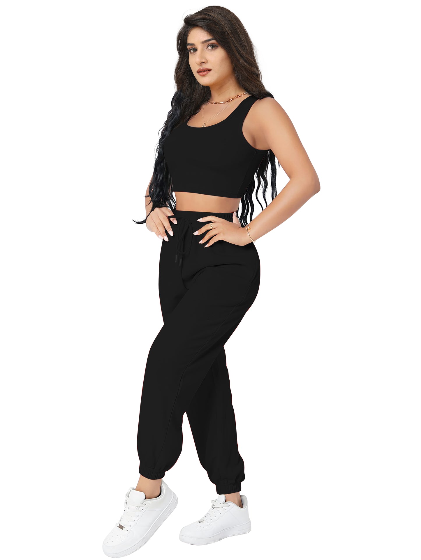 Crop Top & Jogger Cord Set DD 13 - Black