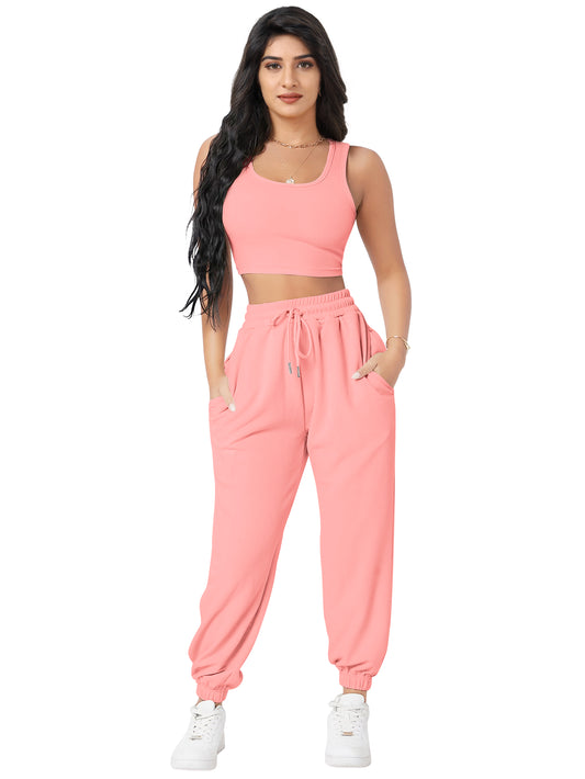 Crop Top & Jogger Cord Set DD 13 - Peach
