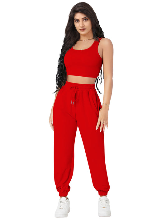 Crop Top & Jogger Cord Set DD 13 - Red